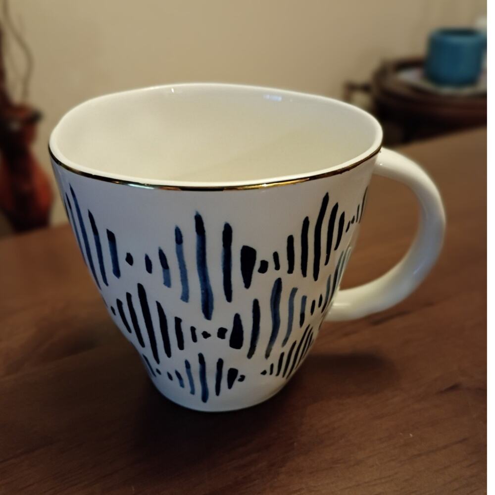 Lenox Blue Bay Porcelain Coffee Mug 11 fl oz White Blue Gold Rim